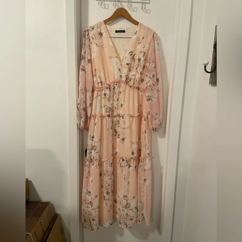 Simplee EUC pastel floral long sleeve tiered chiffon dress size xl - Picture 3 of 7